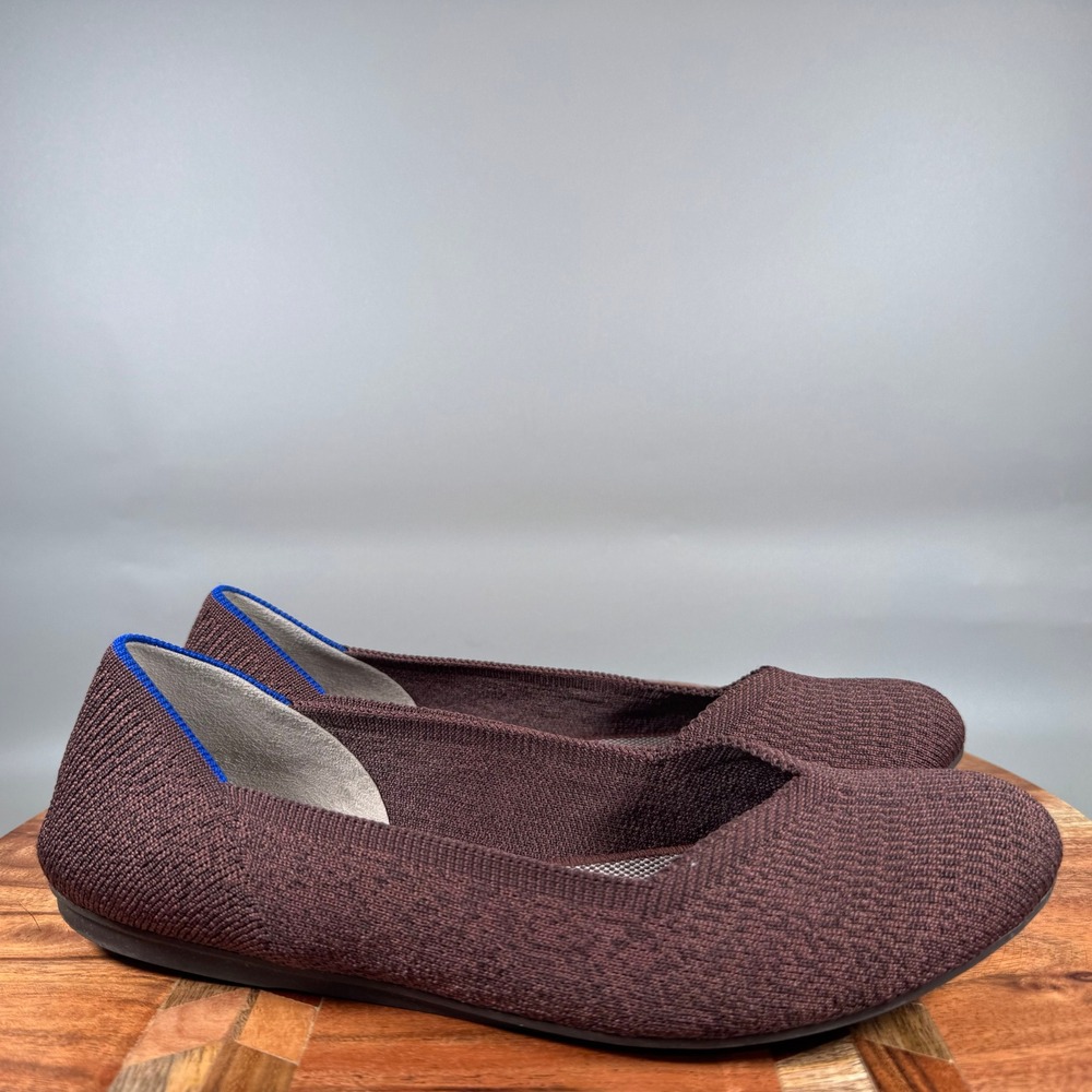 Rothys The Point Fig Brown Pointed Toe Flats Shoes W8.5 Sustainable Washable
